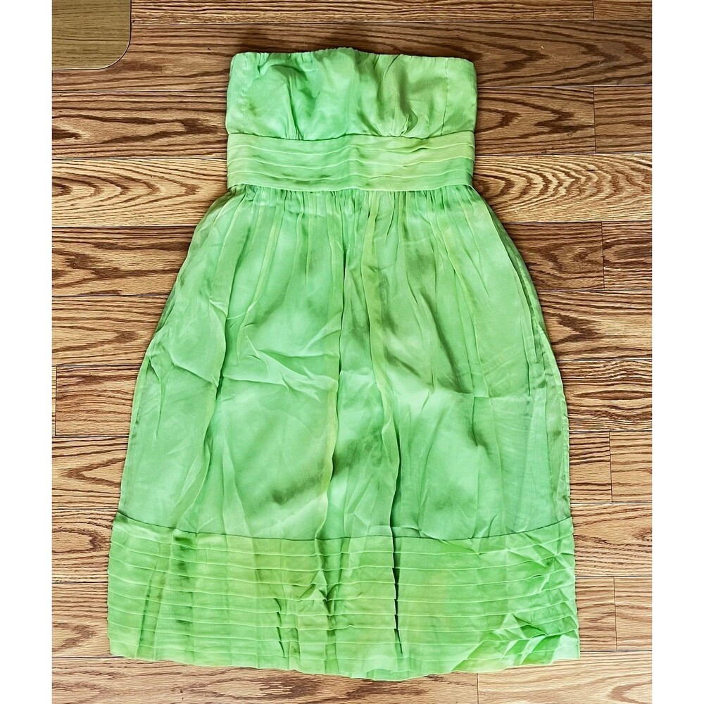 J.Crew Juliet dress 100% green silk chiffon strapless pleated detailing size 6